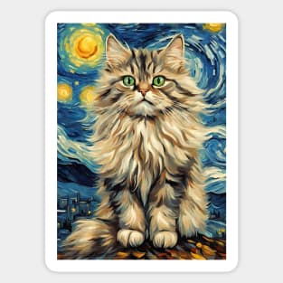 Siberian Cat Breed Painting in a Van Gogh Starry Night Art Style Sticker